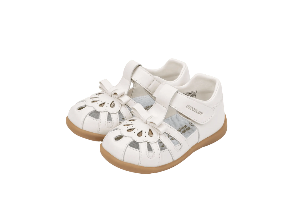 Dr. Kong Little Pearl toddler girls' sandals in white/pearl – front view – StepWell UAE